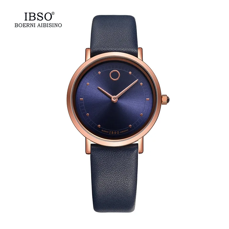 IBSO 7.6MM Ultra-Thin Women Watches 2017 Fashion Waterproof Quartz Watch Women Luxury Genuine Leather Strap Montre Femme