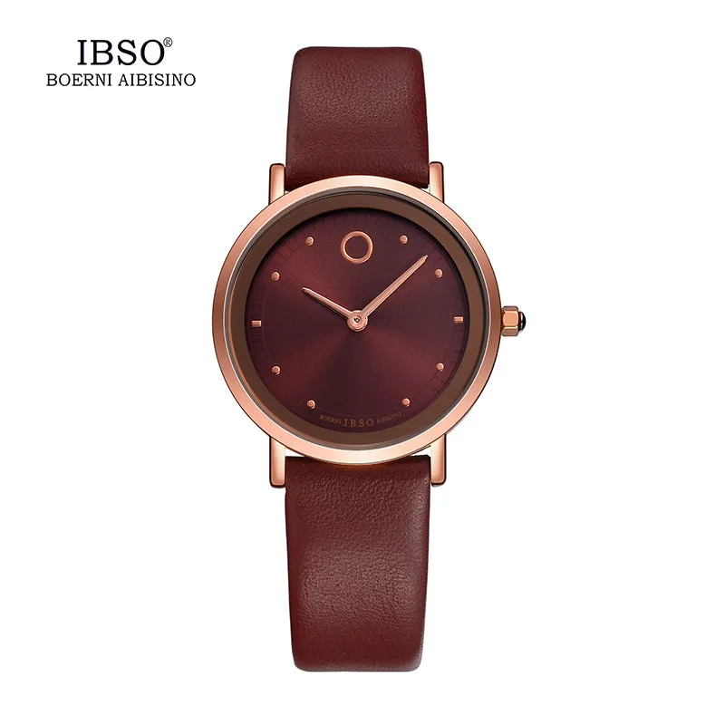IBSO 7.6MM Ultra-Thin Women Watches 2017 Fashion Waterproof Quartz Watch Women Luxury Genuine Leather Strap Montre Femme