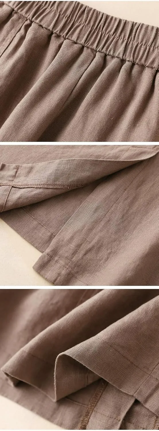 IDEALSANXUN Womens Cotton Linen Skirts Spring Summer A Line Midi Skirt with Pockets Beach Vacation Clothes