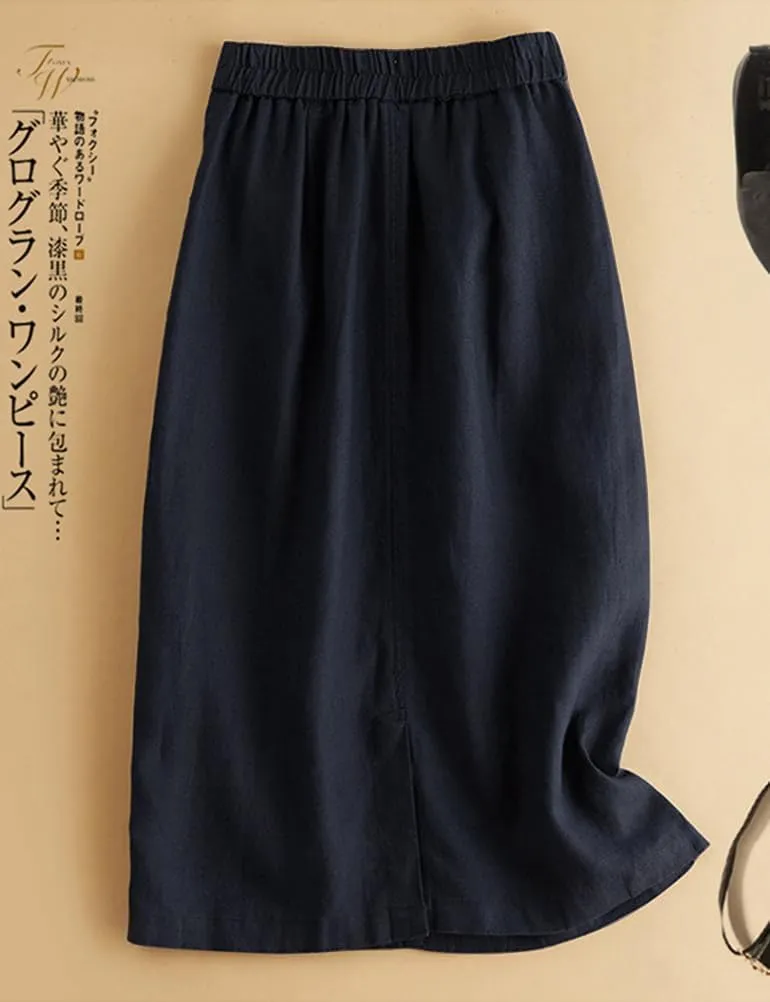 IDEALSANXUN Womens Cotton Linen Skirts Spring Summer A Line Midi Skirt with Pockets Beach Vacation Clothes