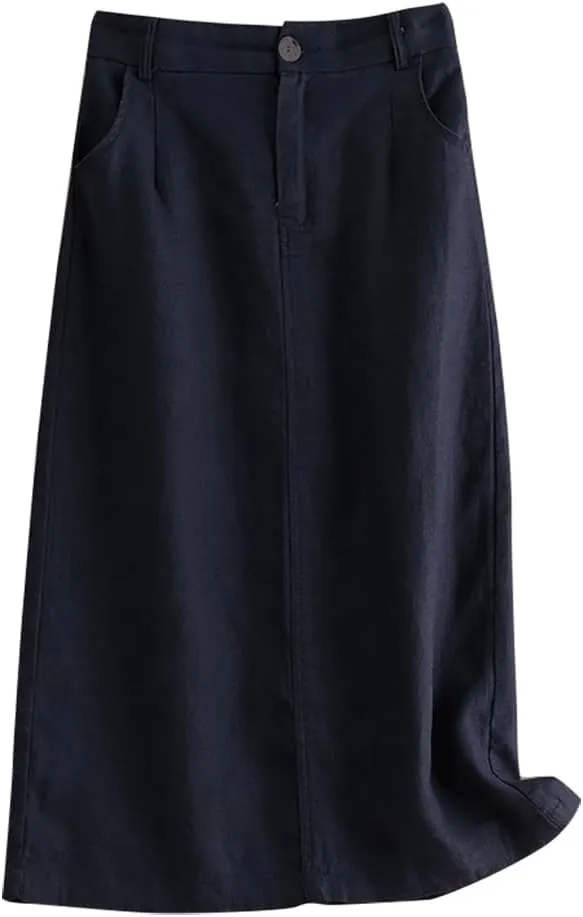 IDEALSANXUN Womens Cotton Linen Skirts Spring Summer A Line Midi Skirt with Pockets Beach Vacation Clothes