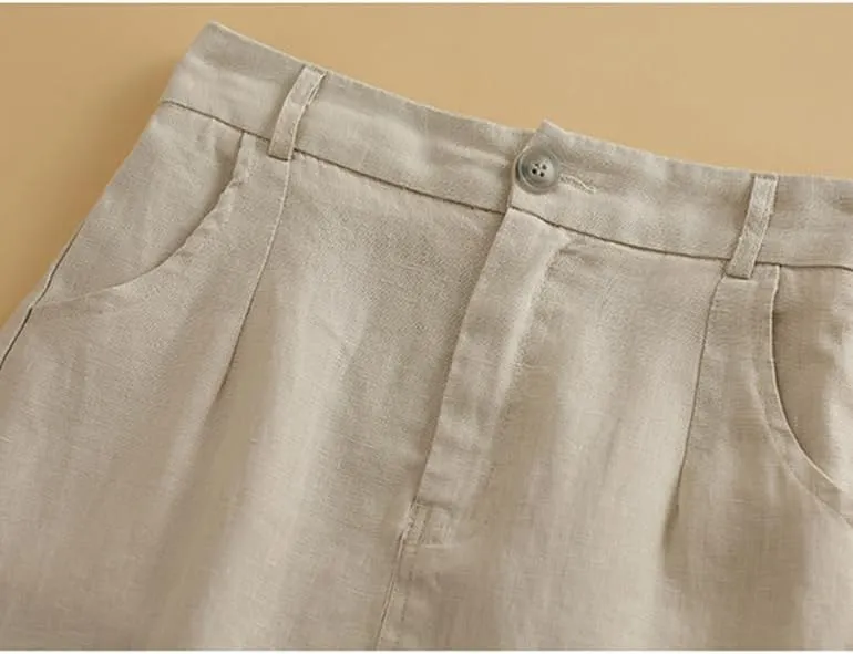 IDEALSANXUN Womens Cotton Linen Skirts Spring Summer A Line Midi Skirt with Pockets Beach Vacation Clothes