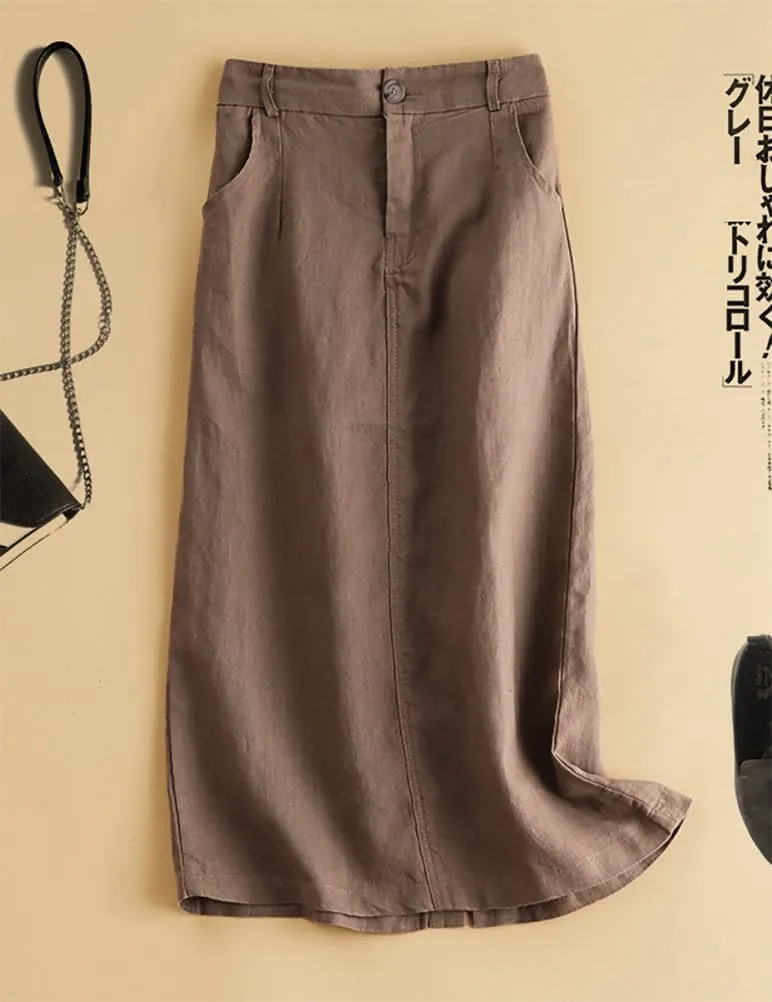 IDEALSANXUN Womens Cotton Linen Skirts Spring Summer A Line Midi Skirt with Pockets Beach Vacation Clothes