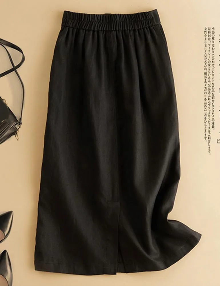 IDEALSANXUN Womens Cotton Linen Skirts Spring Summer A Line Midi Skirt with Pockets Beach Vacation Clothes