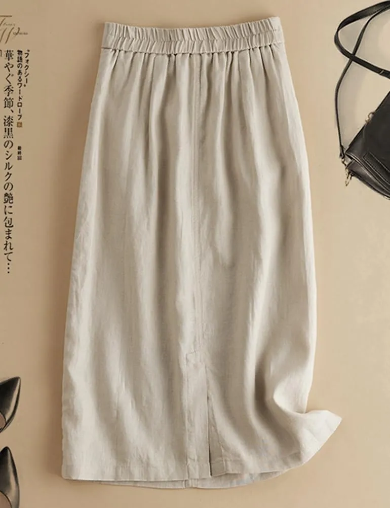IDEALSANXUN Womens Cotton Linen Skirts Spring Summer A Line Midi Skirt with Pockets Beach Vacation Clothes