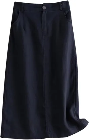 IDEALSANXUN Womens Cotton Linen Skirts Spring Summer A Line Midi Skirt with Pockets Beach Vacation Clothes