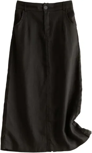 IDEALSANXUN Womens Cotton Linen Skirts Spring Summer A Line Midi Skirt with Pockets Beach Vacation Clothes