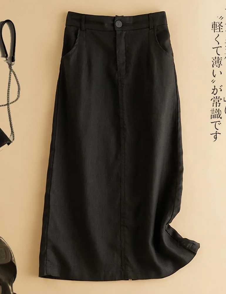 IDEALSANXUN Womens Cotton Linen Skirts Spring Summer A Line Midi Skirt with Pockets Beach Vacation Clothes
