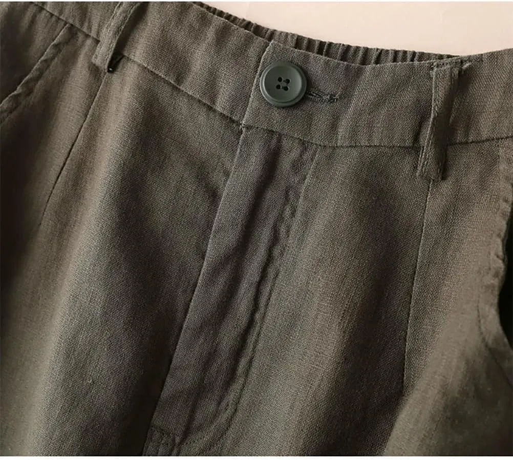 IDEALSANXUN Womens Cotton Linen Skirts Spring Summer A Line Midi Skirt with Pockets Beach Vacation Clothes