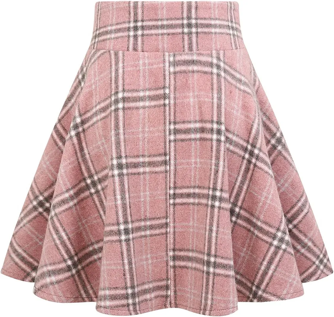 IDEALSANXUN Wool Plaid Mini Gothic Skirts for Womens High Waist Lace Up Short Pleated Skater Skirts