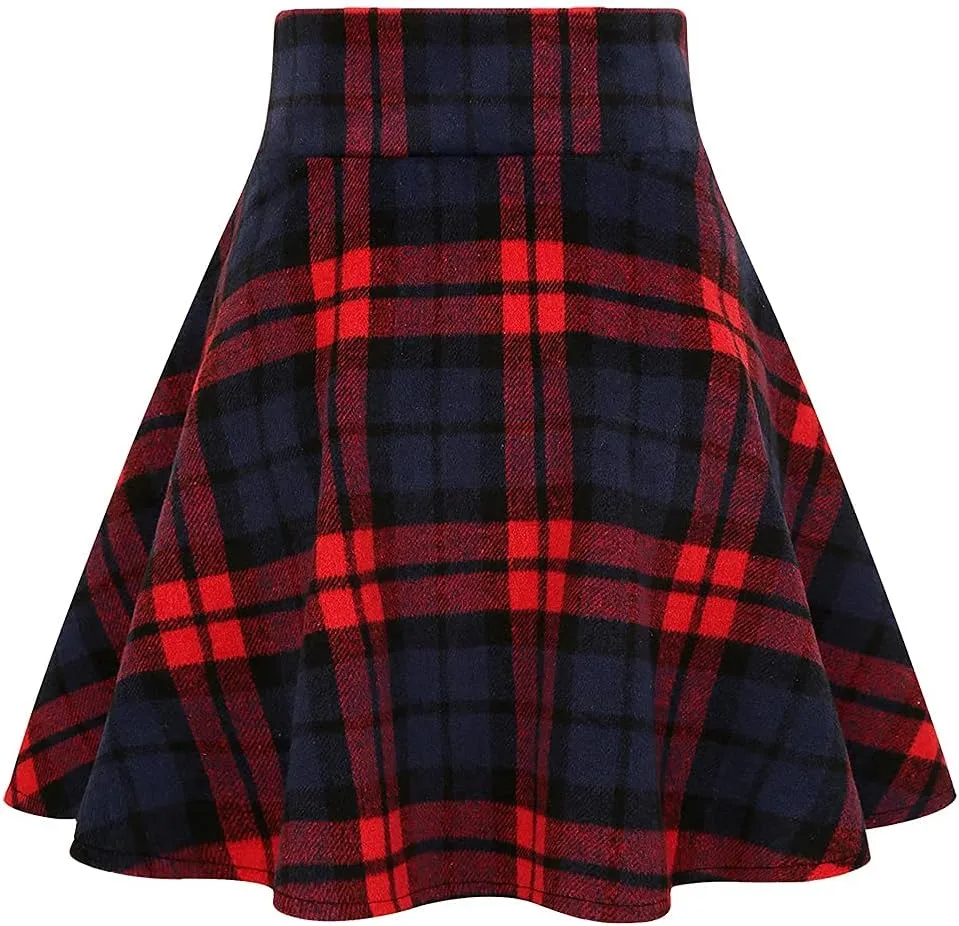 IDEALSANXUN Wool Plaid Mini Gothic Skirts for Womens High Waist Lace Up Short Pleated Skater Skirts