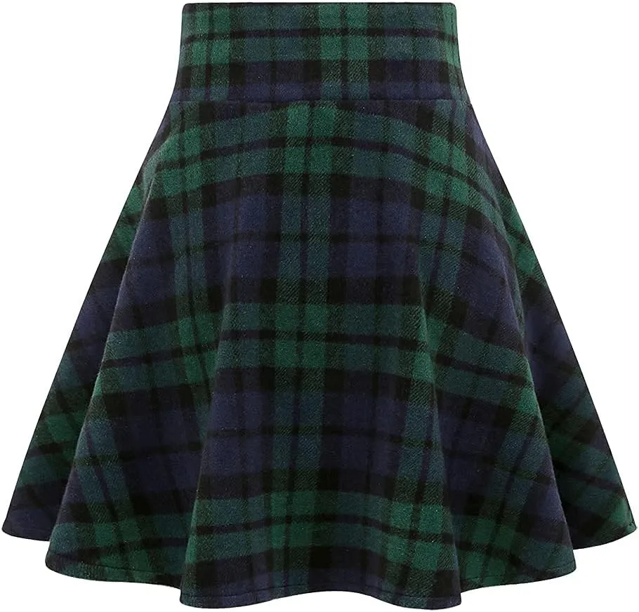 IDEALSANXUN Wool Plaid Mini Gothic Skirts for Womens High Waist Lace Up Short Pleated Skater Skirts