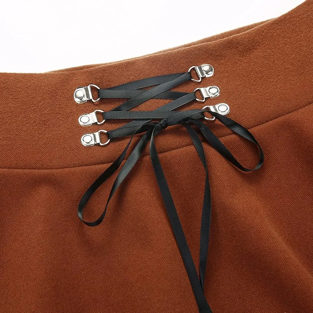 IDEALSANXUN Wool Plaid Mini Gothic Skirts for Womens High Waist Lace Up Short Pleated Skater Skirts