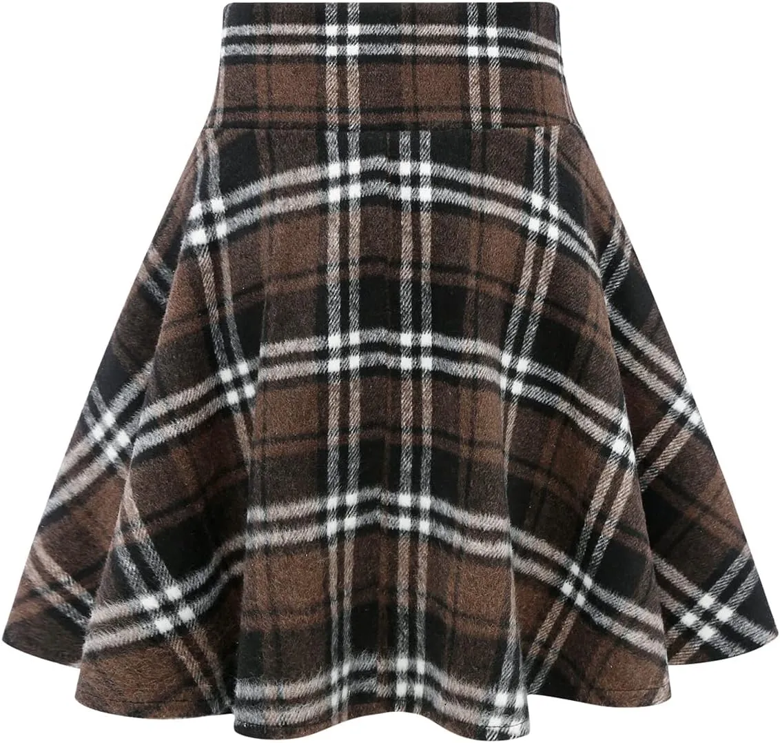 IDEALSANXUN Wool Plaid Mini Gothic Skirts for Womens High Waist Lace Up Short Pleated Skater Skirts