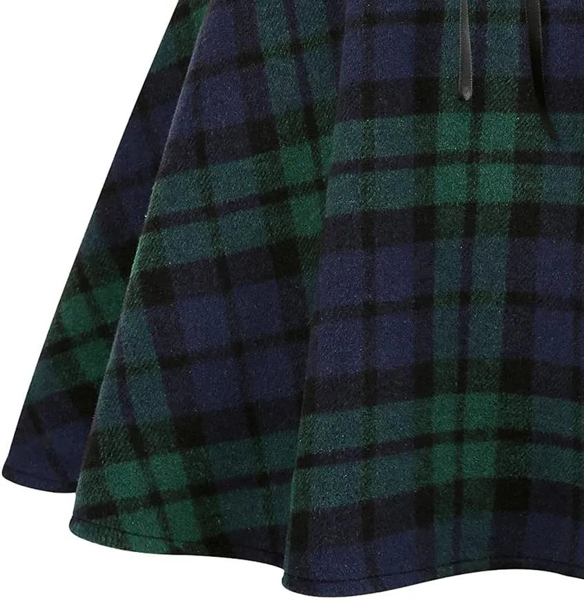 IDEALSANXUN Wool Plaid Mini Gothic Skirts for Womens High Waist Lace Up Short Pleated Skater Skirts