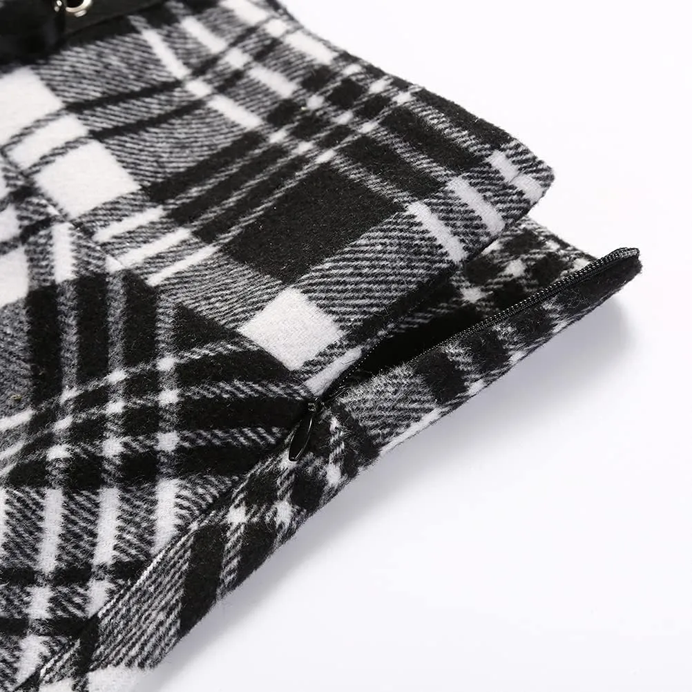 IDEALSANXUN Wool Plaid Mini Gothic Skirts for Womens High Waist Lace Up Short Pleated Skater Skirts
