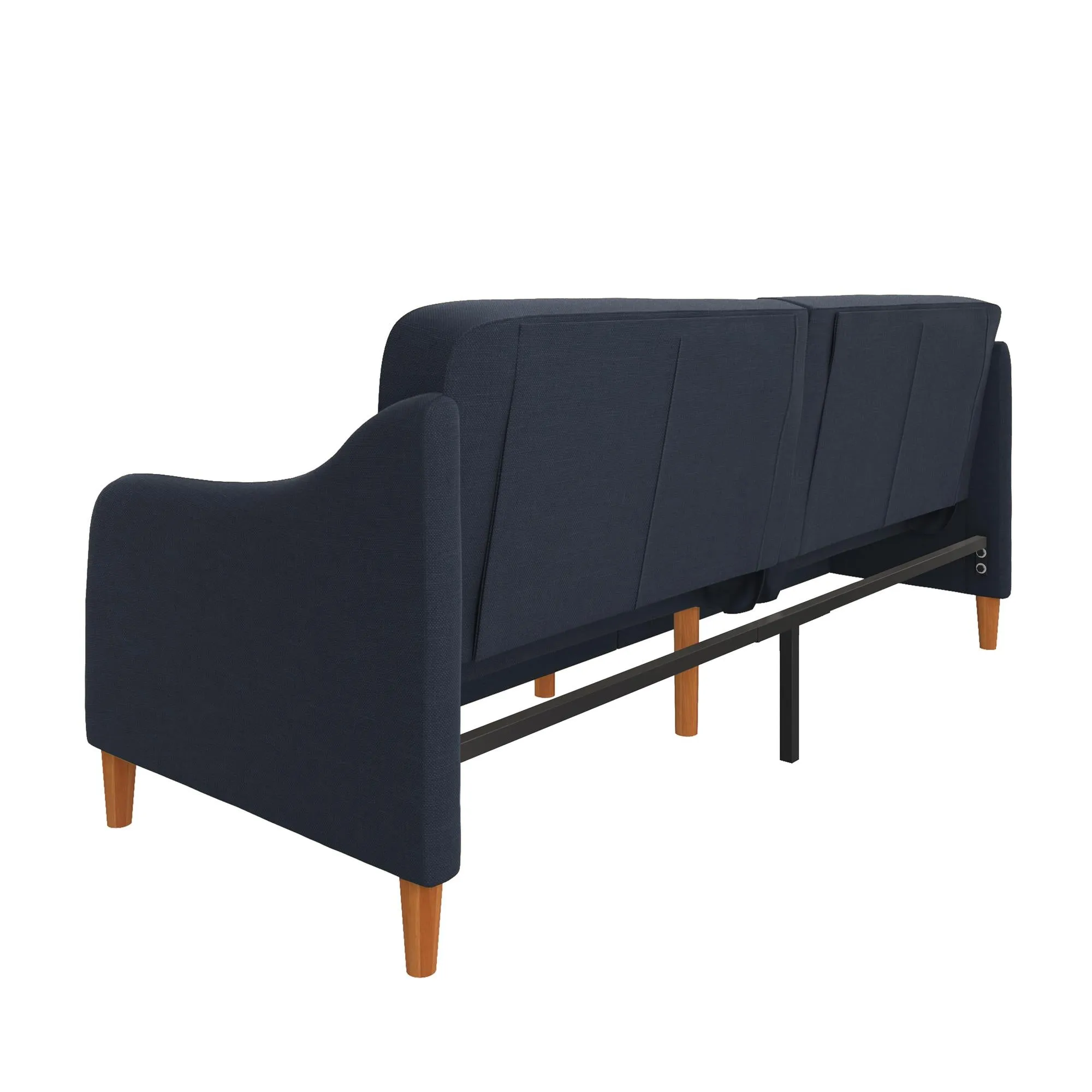 Jasper Coil Futon with Linen or Faux Leather Upholstery and Round Wood Legs