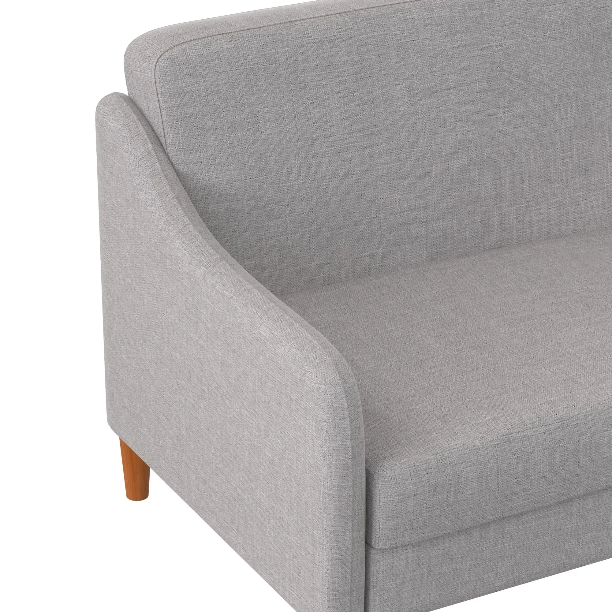 Jasper Coil Futon with Linen or Faux Leather Upholstery and Round Wood Legs