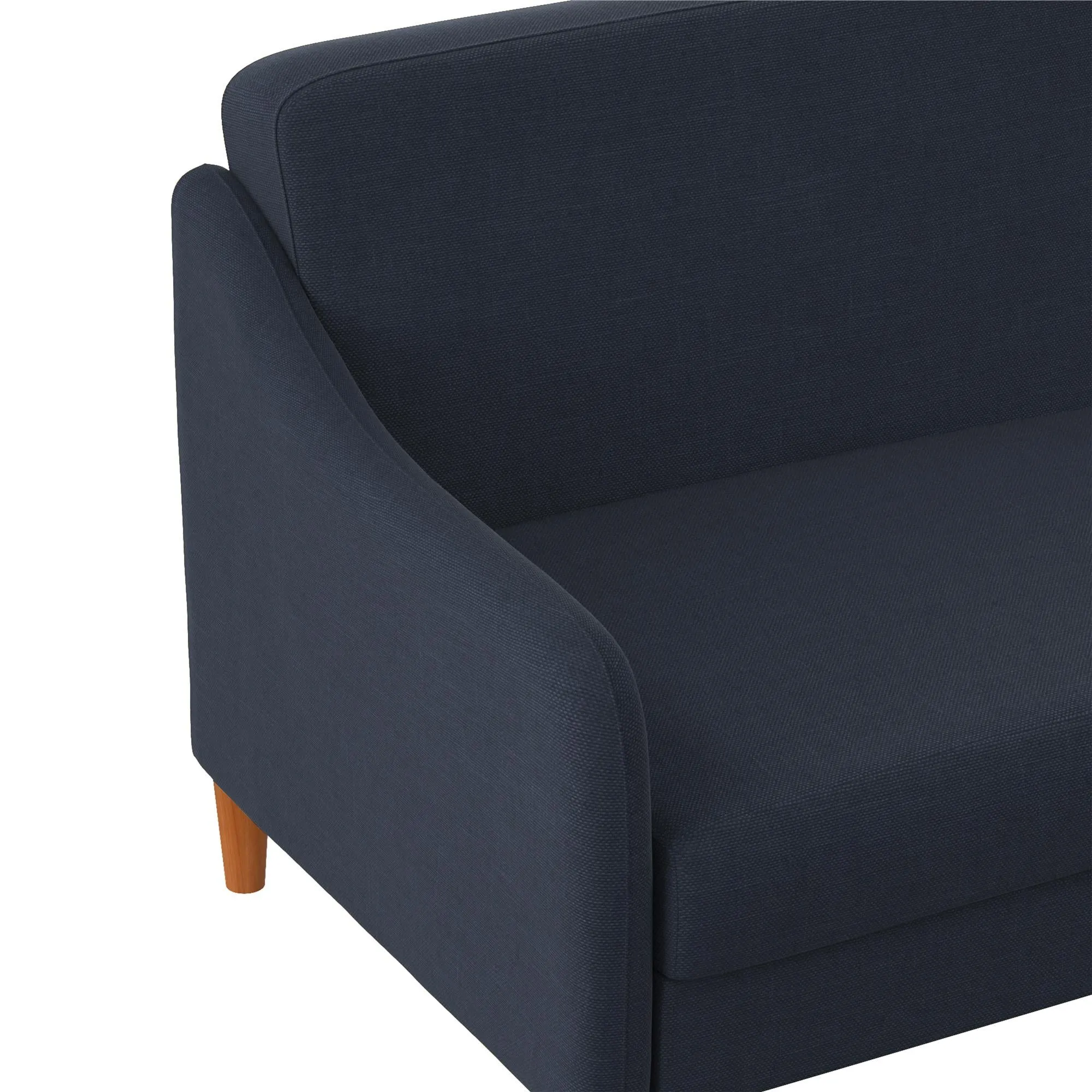 Jasper Coil Futon with Linen or Faux Leather Upholstery and Round Wood Legs