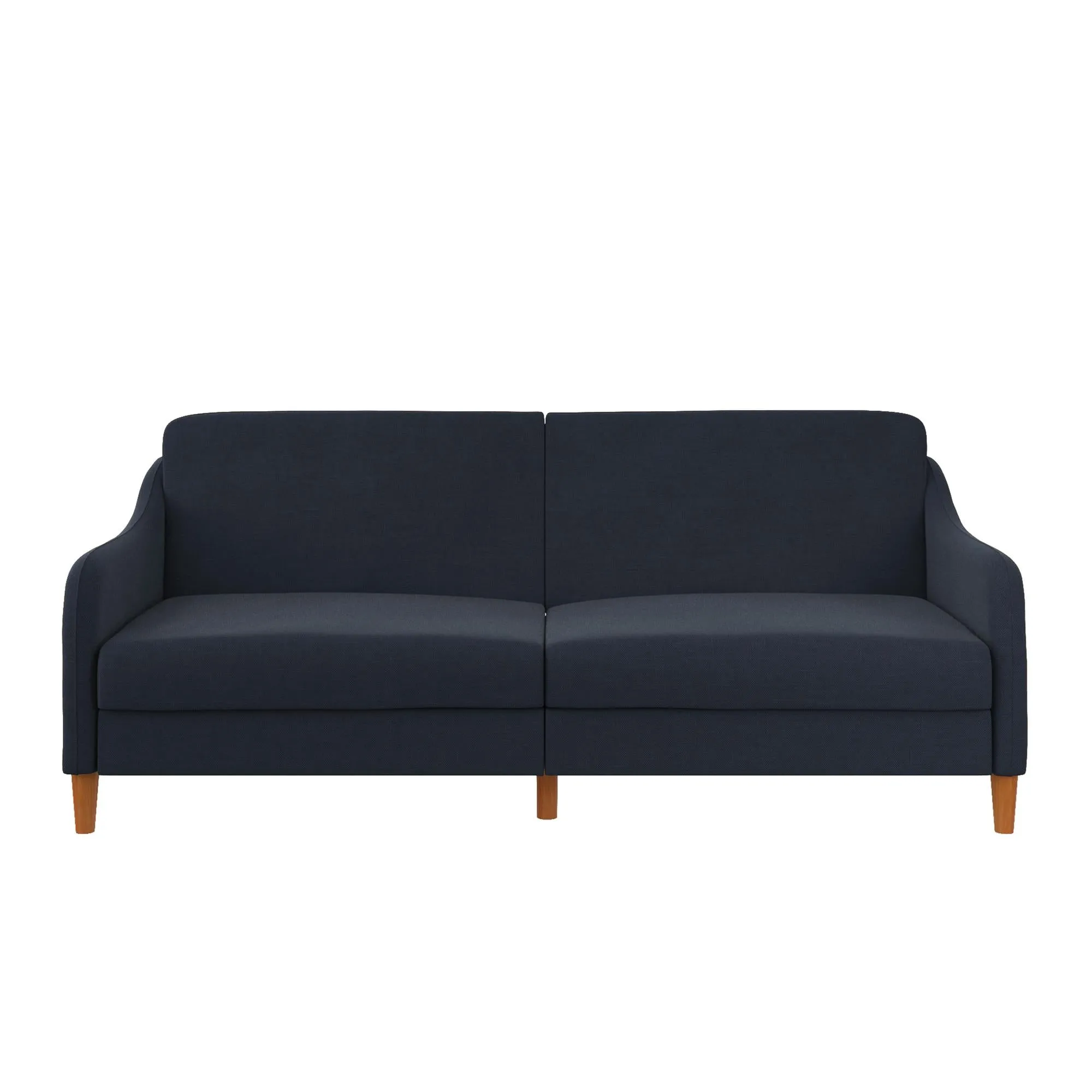 Jasper Coil Futon with Linen or Faux Leather Upholstery and Round Wood Legs