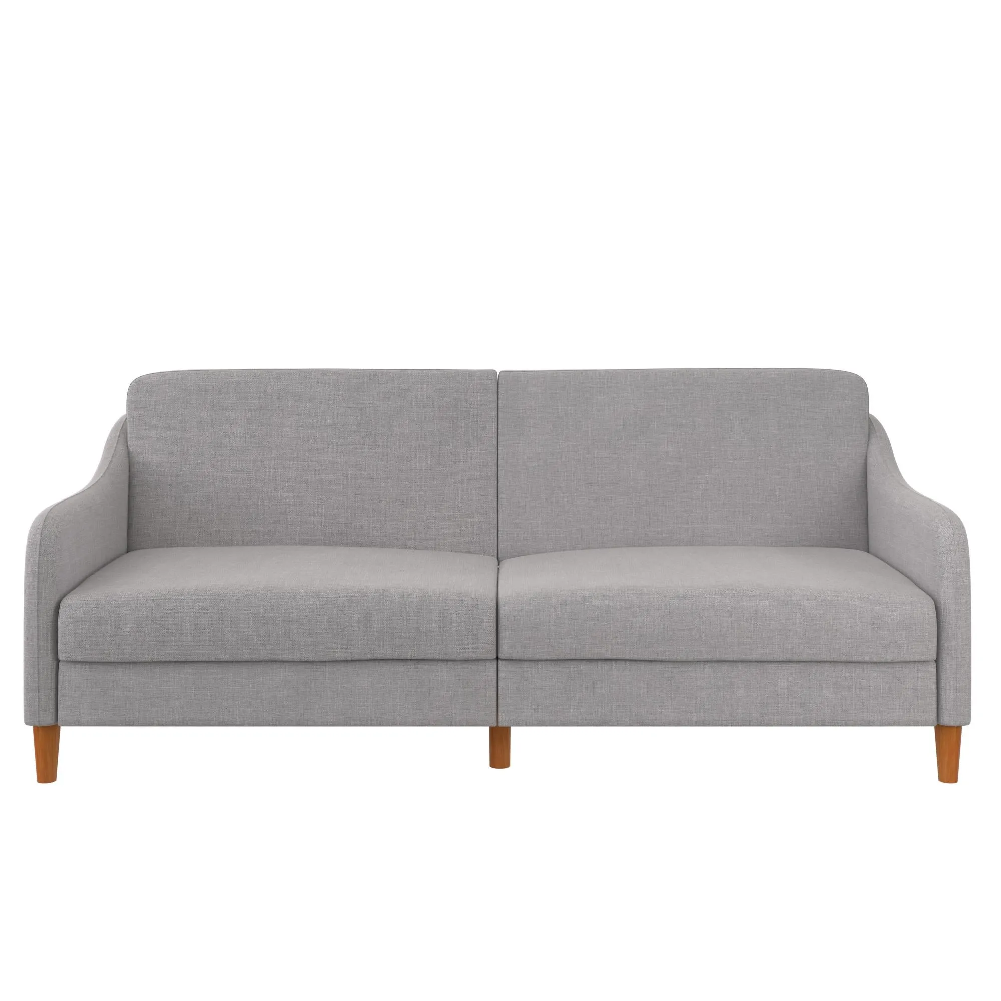 Jasper Coil Futon with Linen or Faux Leather Upholstery and Round Wood Legs