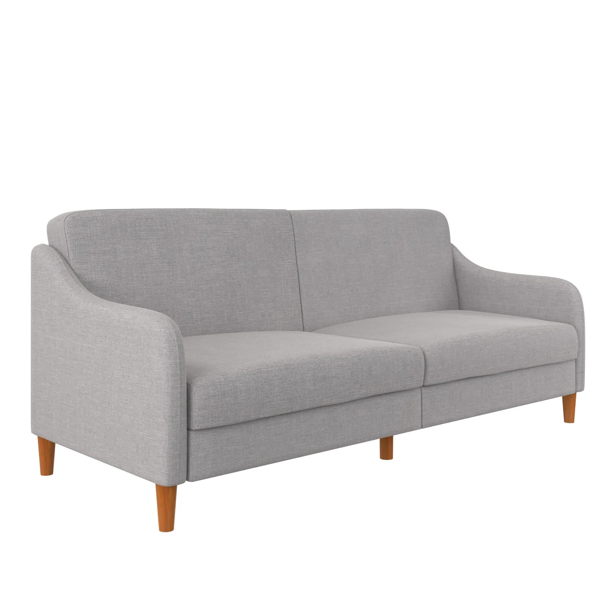 Jasper Coil Futon with Linen or Faux Leather Upholstery and Round Wood Legs