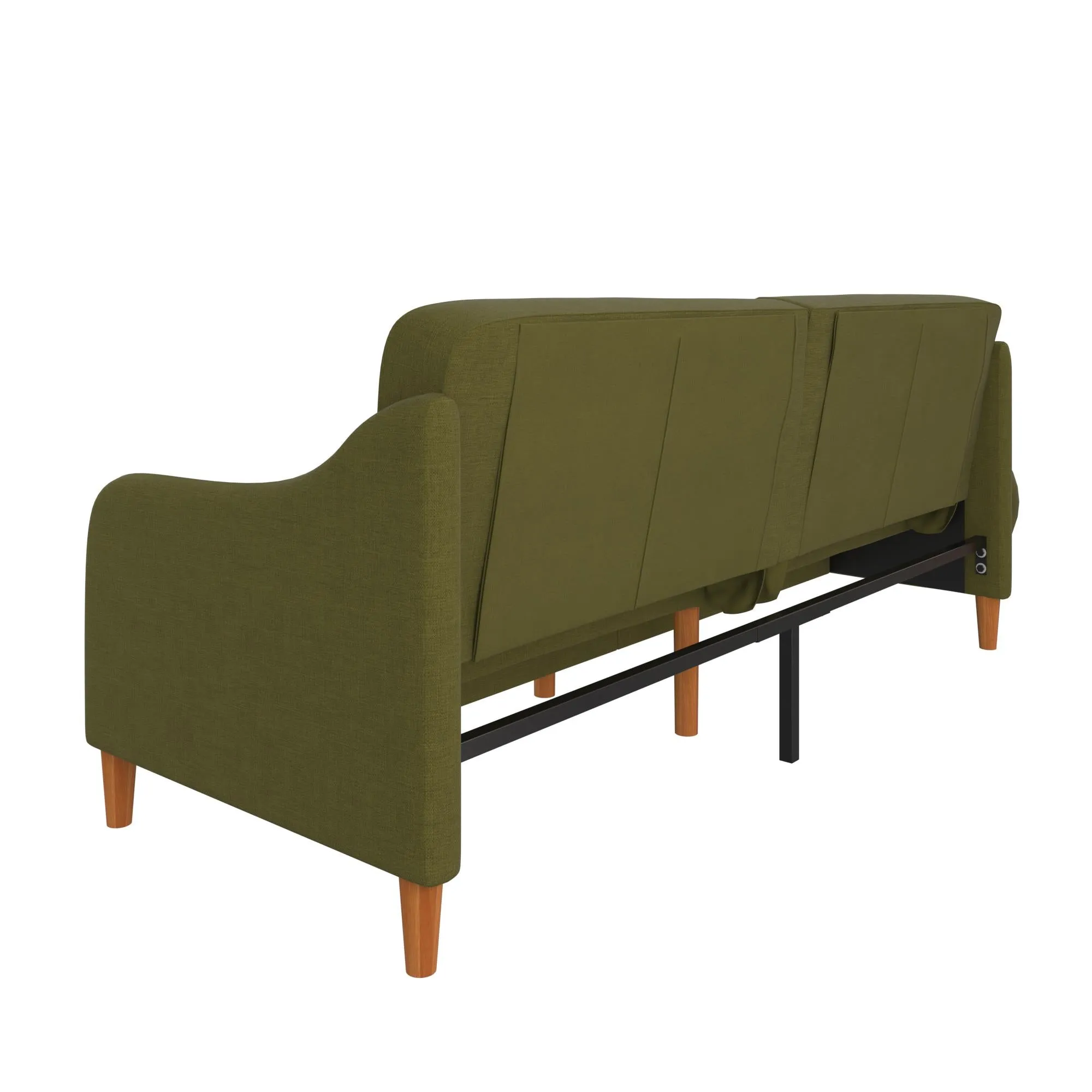 Jasper Coil Futon with Linen or Faux Leather Upholstery and Round Wood Legs