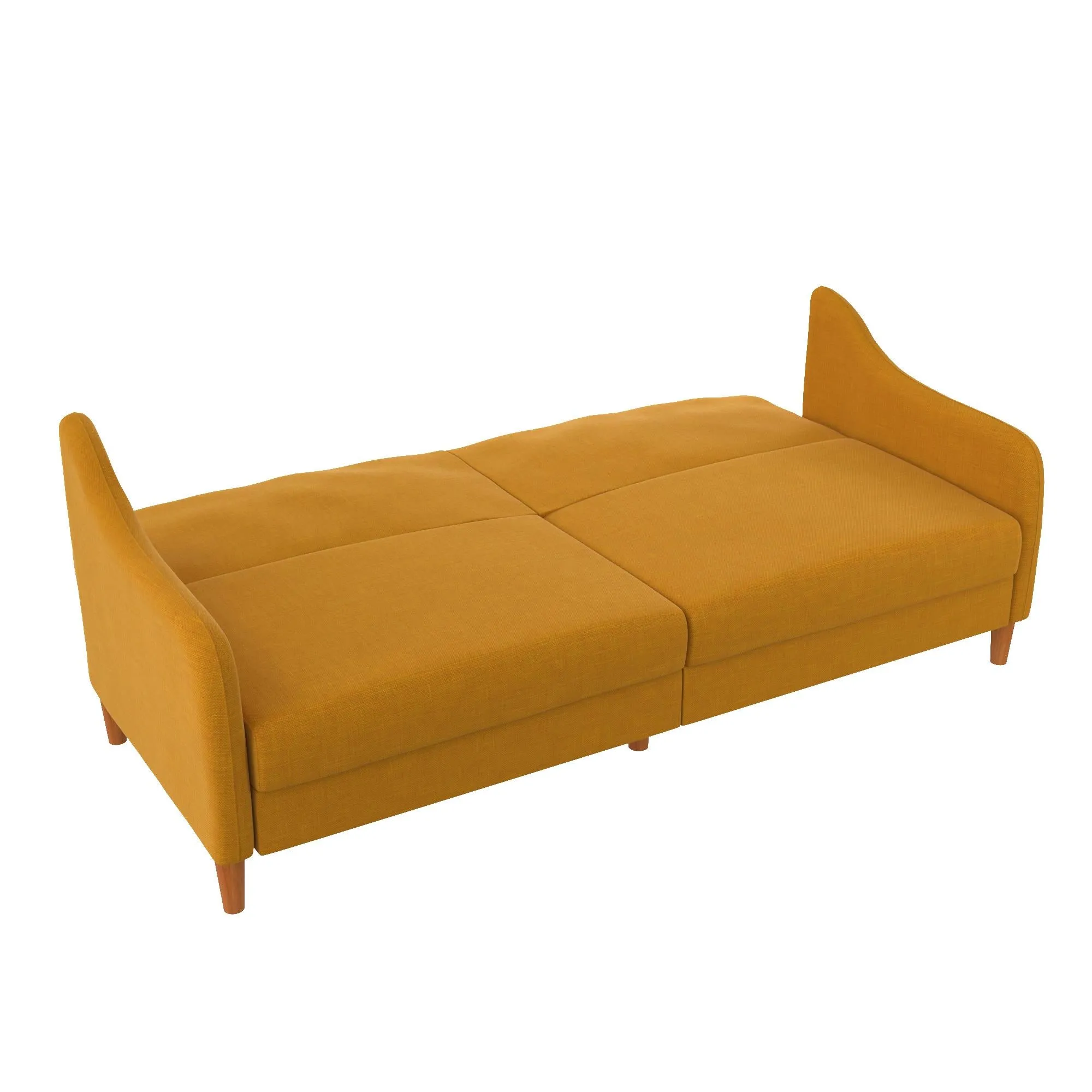 Jasper Coil Futon with Linen or Faux Leather Upholstery and Round Wood Legs
