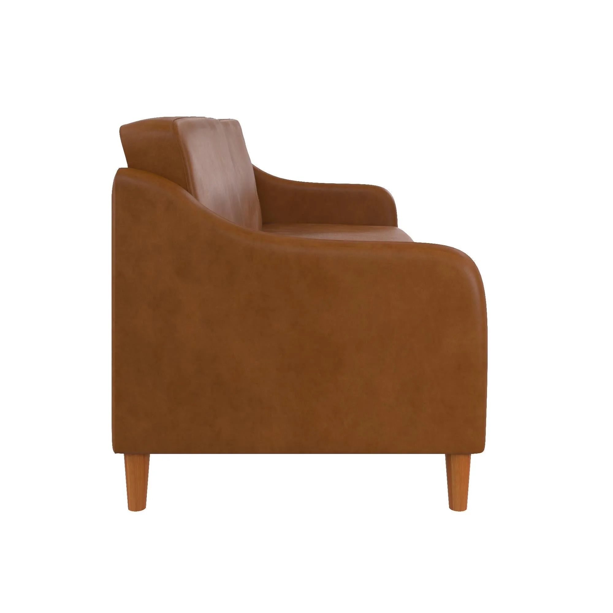 Jasper Coil Futon with Linen or Faux Leather Upholstery and Round Wood Legs