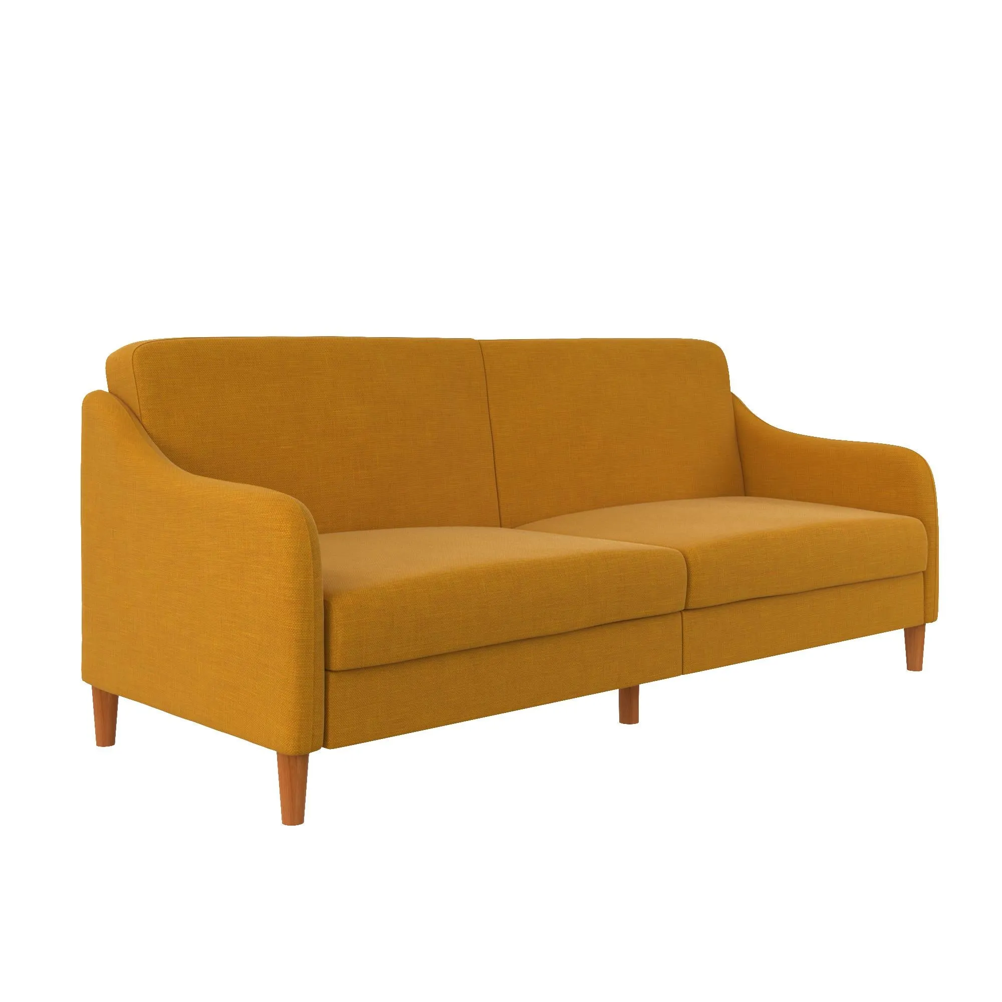Jasper Coil Futon with Linen or Faux Leather Upholstery and Round Wood Legs