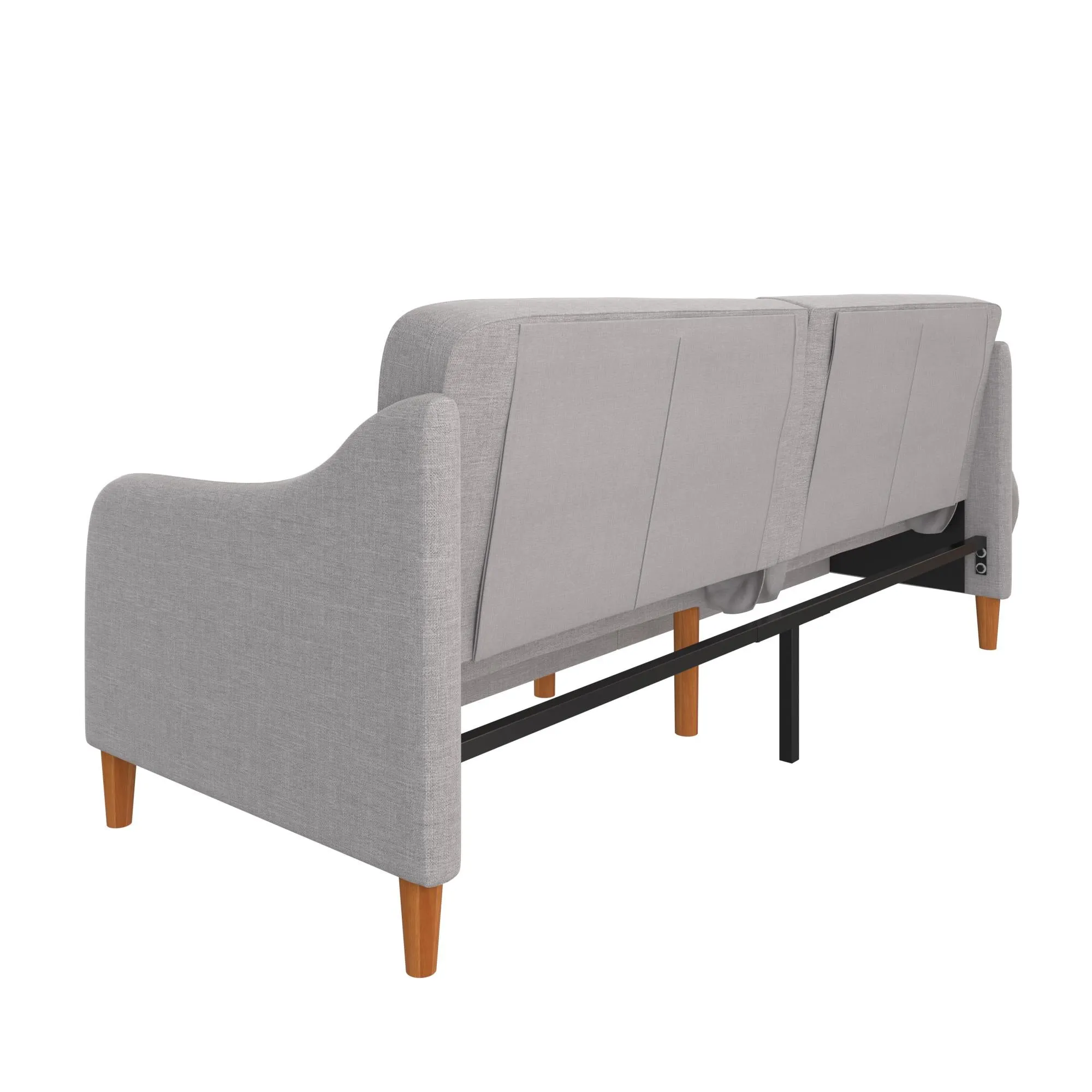 Jasper Coil Futon with Linen or Faux Leather Upholstery and Round Wood Legs