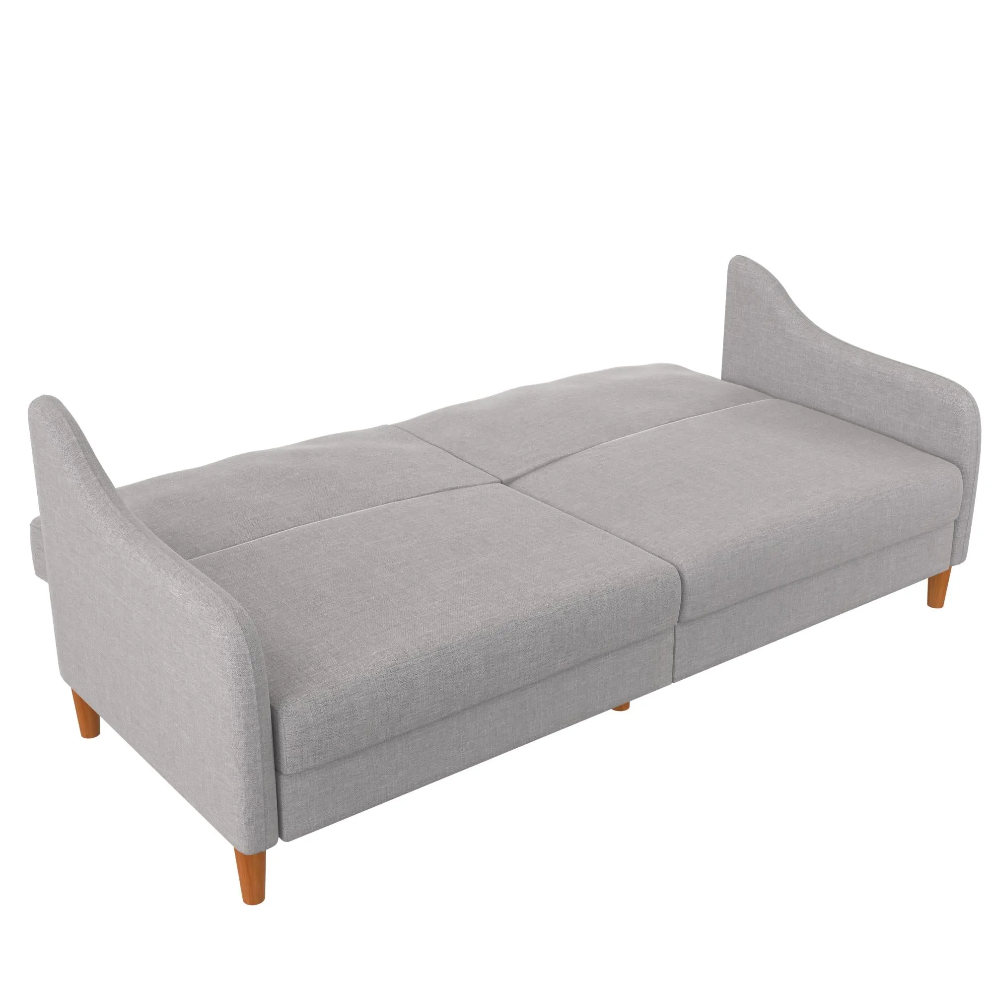 Jasper Coil Futon with Linen or Faux Leather Upholstery and Round Wood Legs