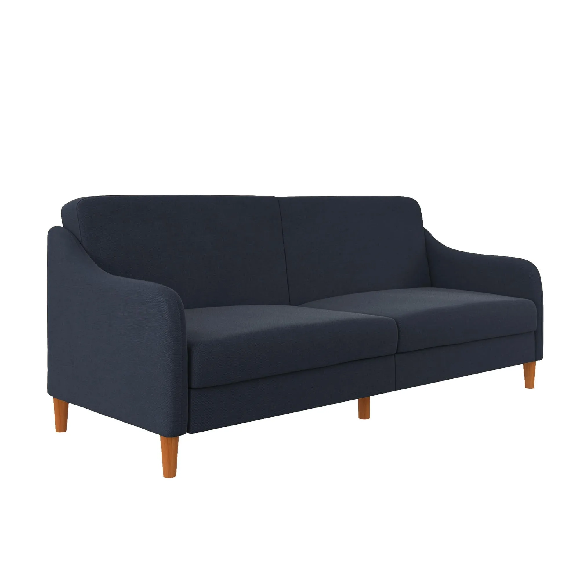 Jasper Coil Futon with Linen or Faux Leather Upholstery and Round Wood Legs
