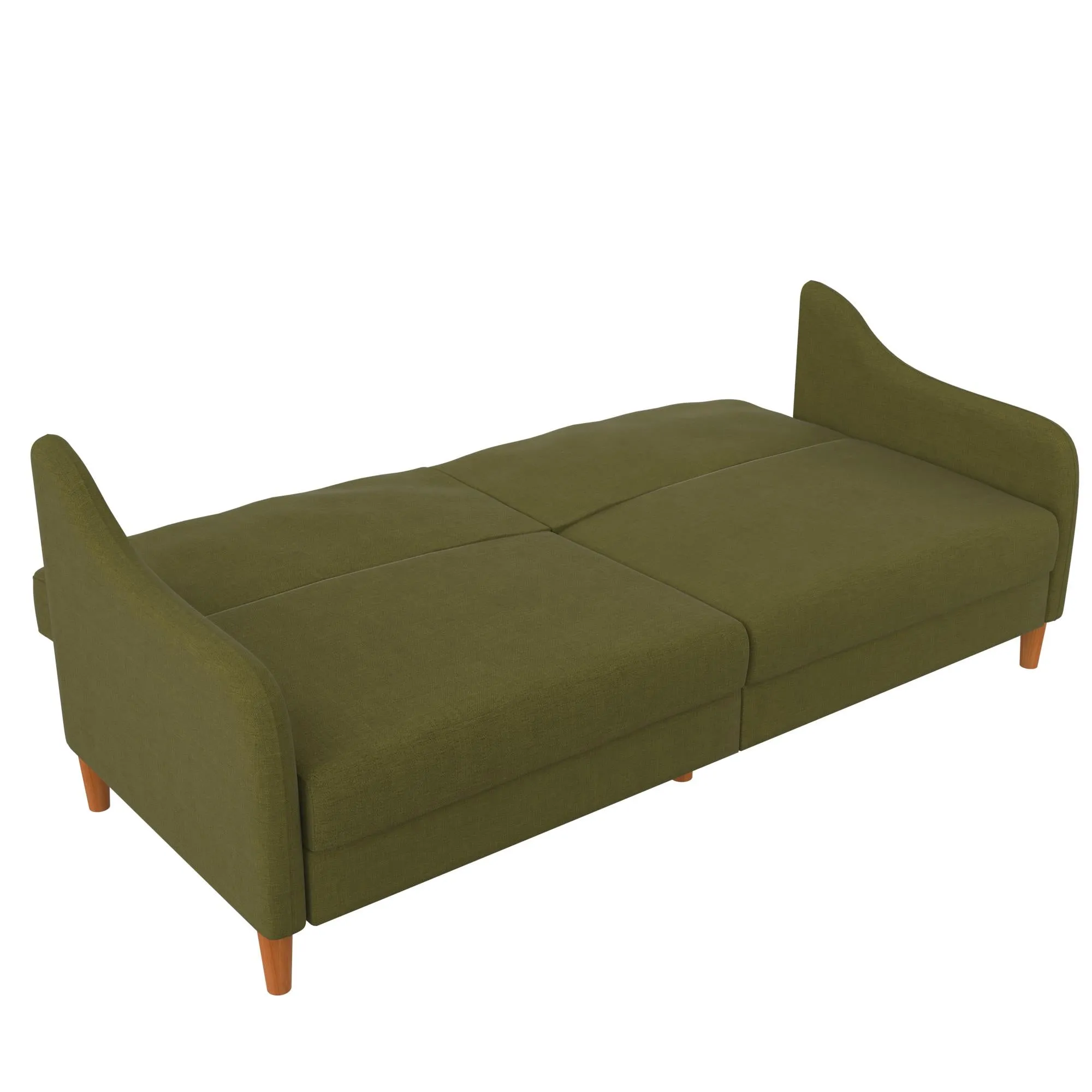 Jasper Coil Futon with Linen or Faux Leather Upholstery and Round Wood Legs