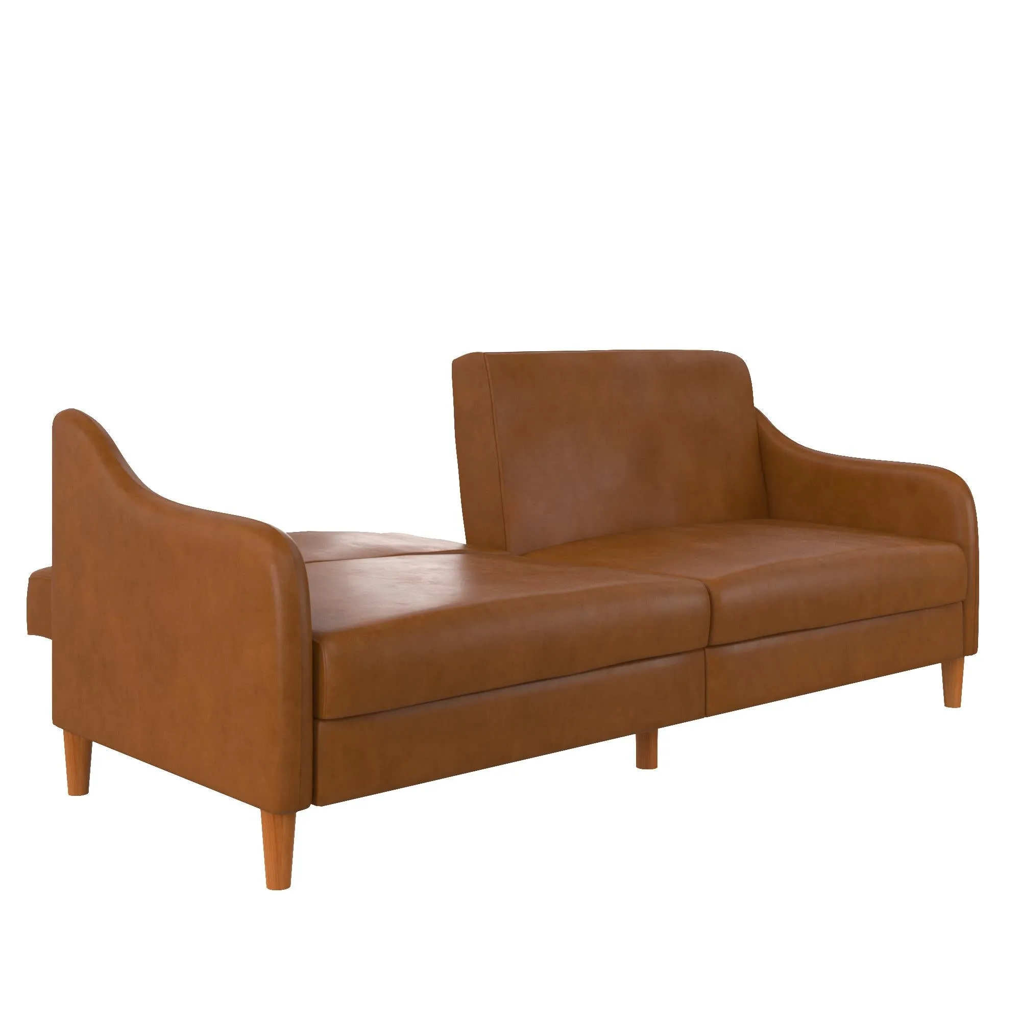 Jasper Coil Futon with Linen or Faux Leather Upholstery and Round Wood Legs
