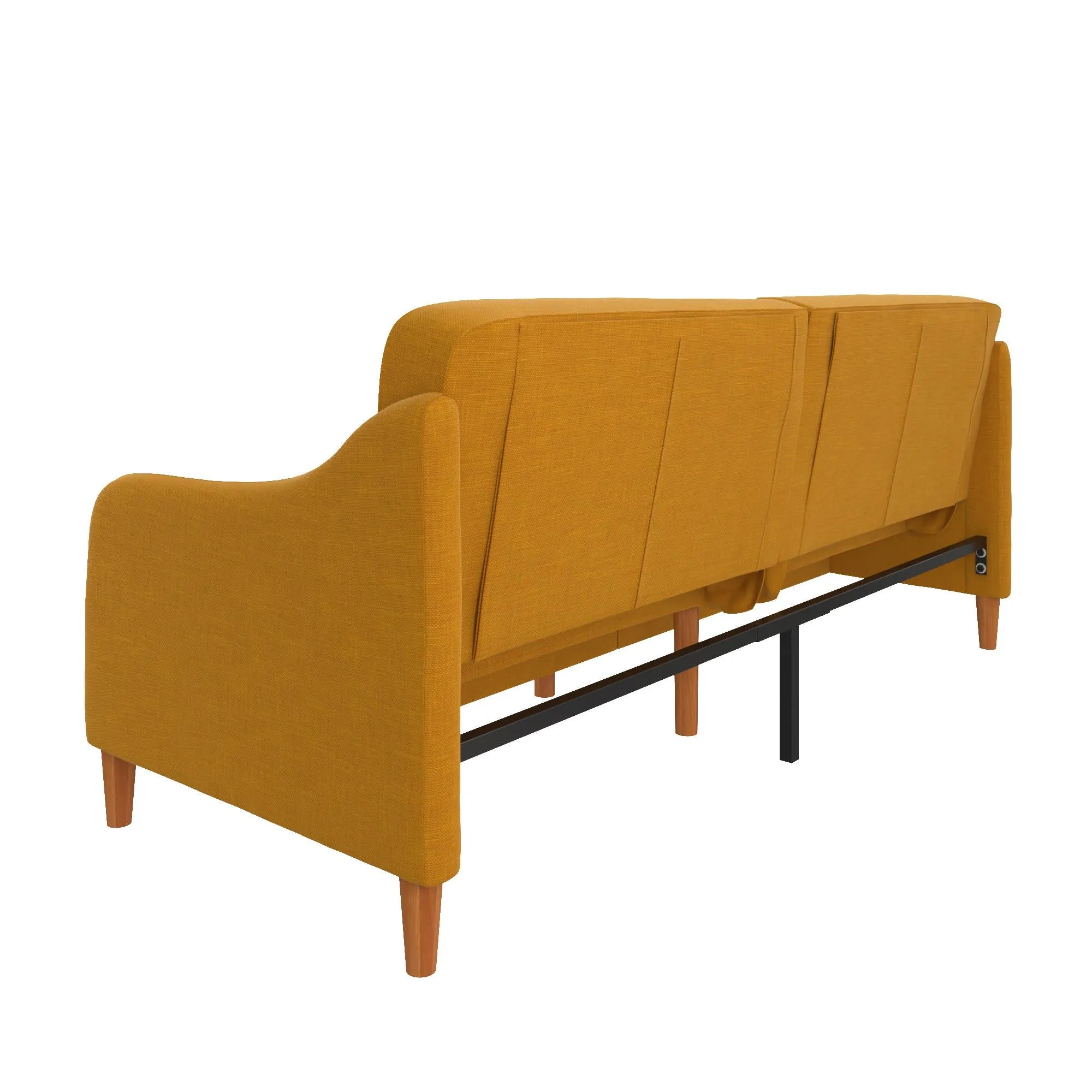 Jasper Coil Futon with Linen or Faux Leather Upholstery and Round Wood Legs