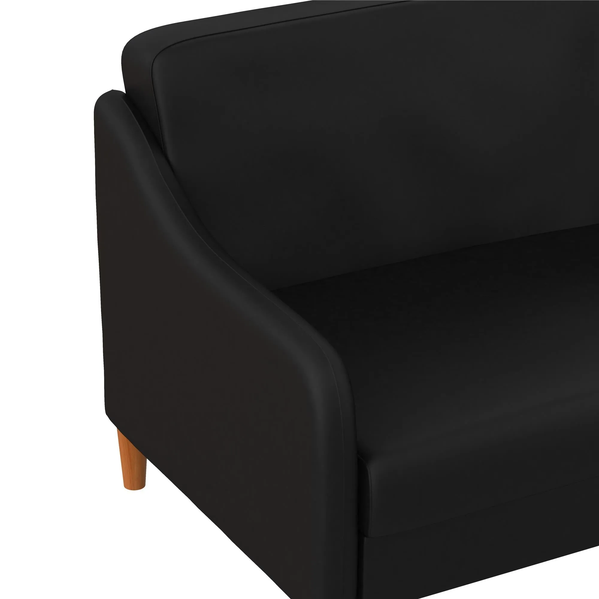 Jasper Coil Futon with Linen or Faux Leather Upholstery and Round Wood Legs