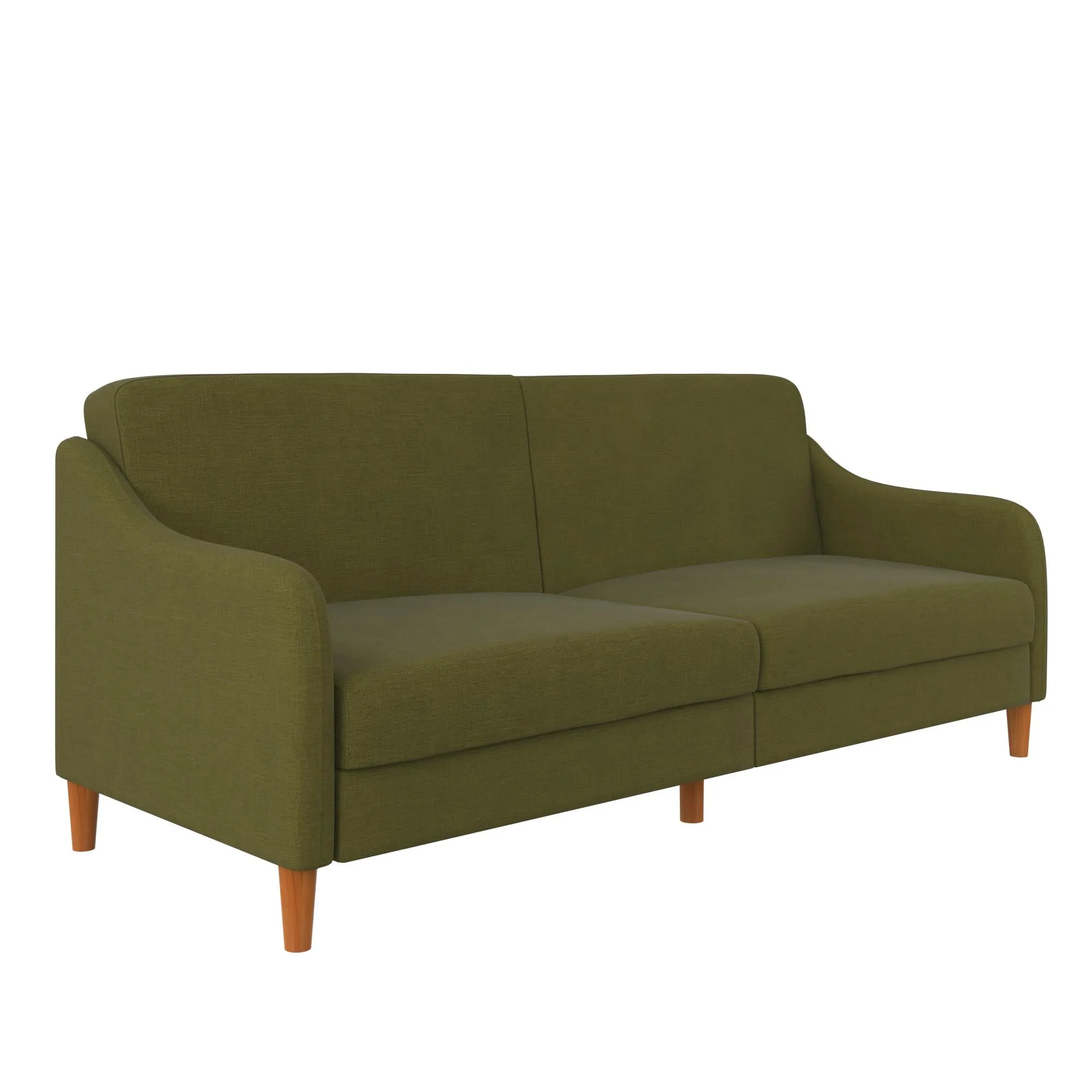 Jasper Coil Futon with Linen or Faux Leather Upholstery and Round Wood Legs