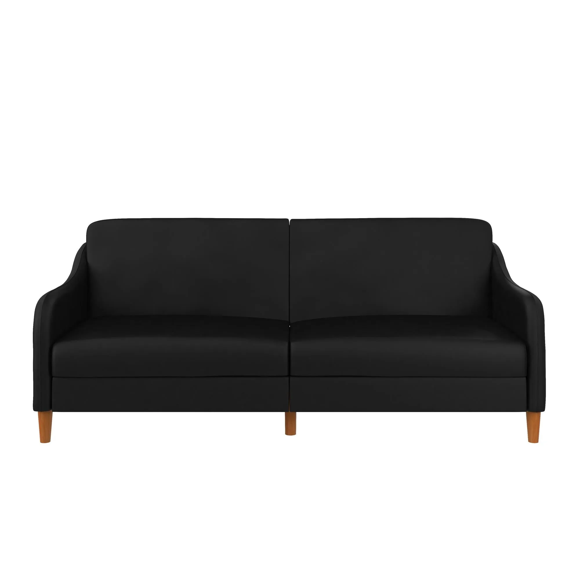 Jasper Coil Futon with Linen or Faux Leather Upholstery and Round Wood Legs