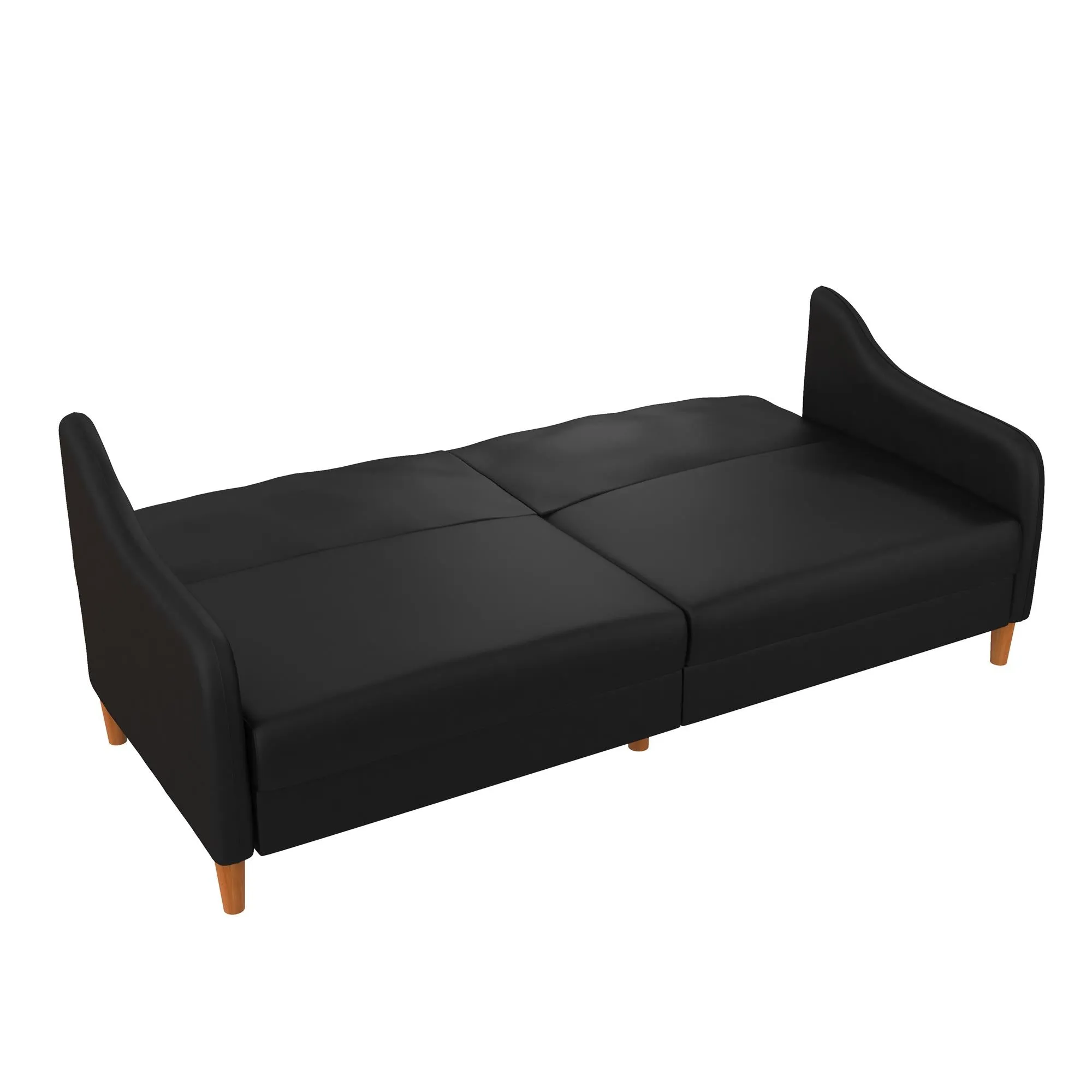 Jasper Coil Futon with Linen or Faux Leather Upholstery and Round Wood Legs