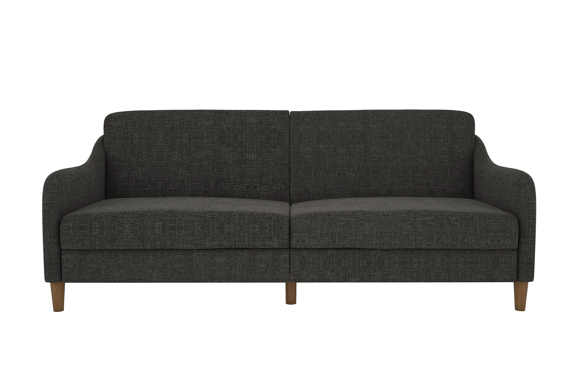 Jasper Coil Futon with Linen or Faux Leather Upholstery and Round Wood Legs