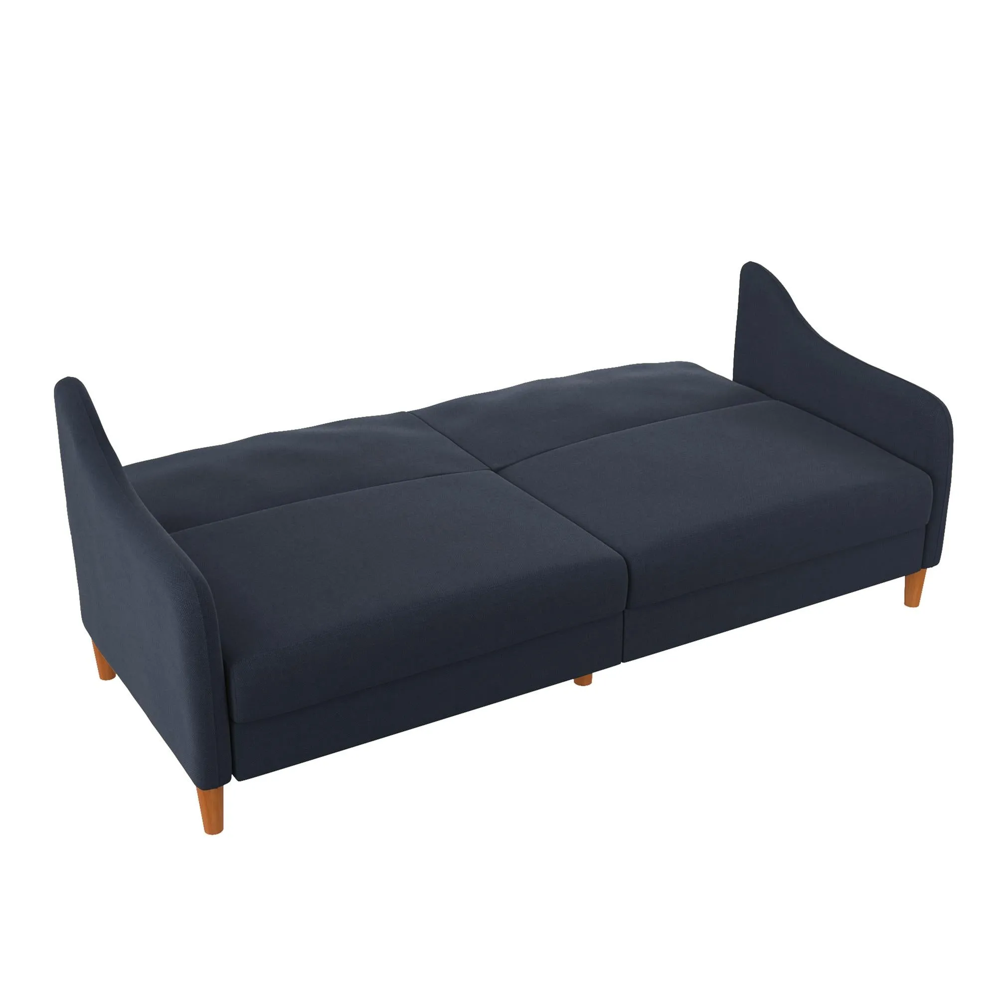 Jasper Coil Futon with Linen or Faux Leather Upholstery and Round Wood Legs