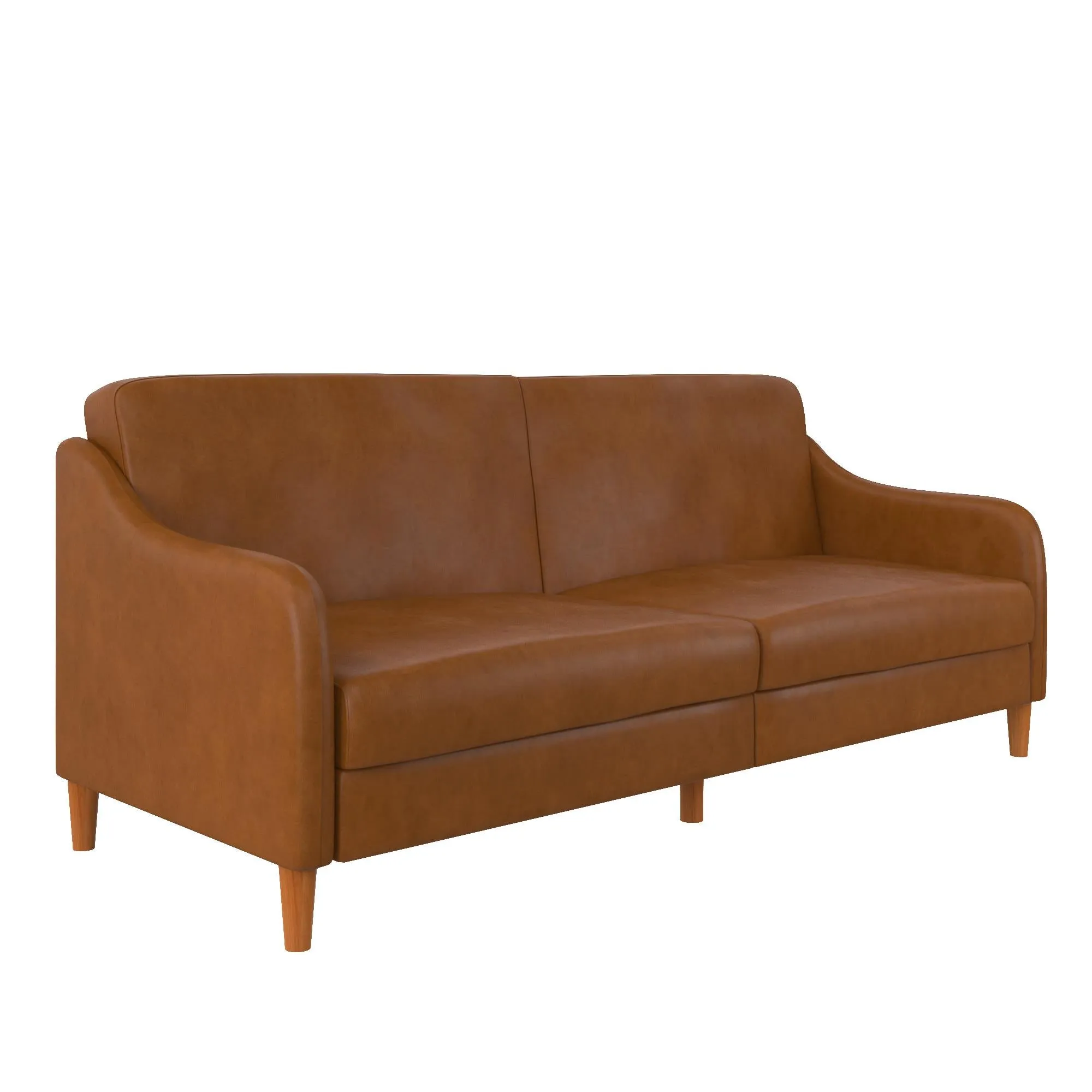 Jasper Coil Futon with Linen or Faux Leather Upholstery and Round Wood Legs