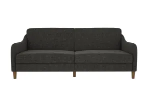 Jasper Coil Futon with Linen or Faux Leather Upholstery and Round Wood Legs
