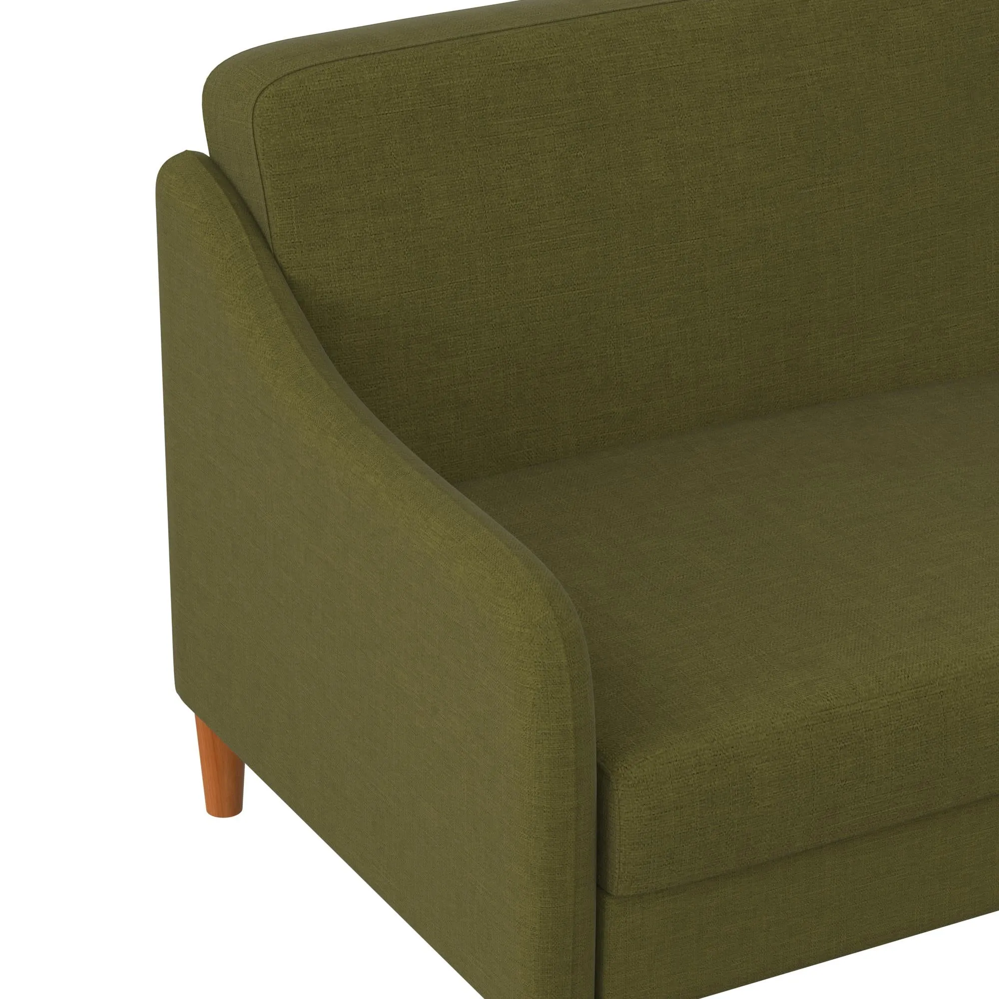Jasper Coil Futon with Linen or Faux Leather Upholstery and Round Wood Legs