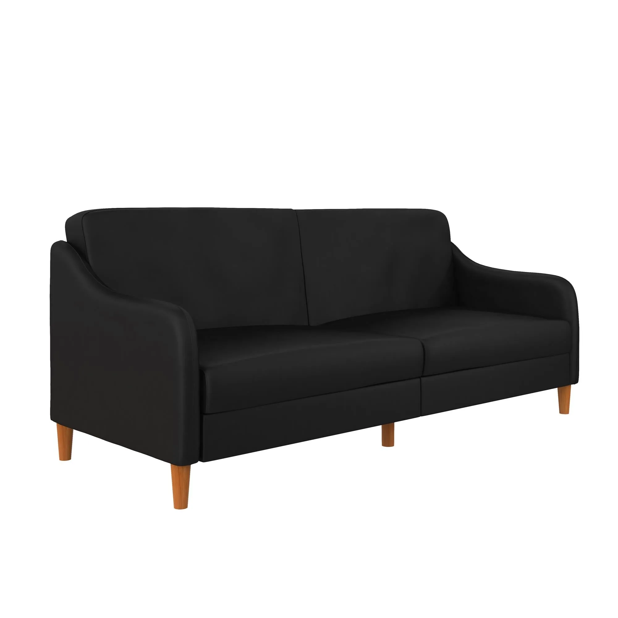 Jasper Coil Futon with Linen or Faux Leather Upholstery and Round Wood Legs