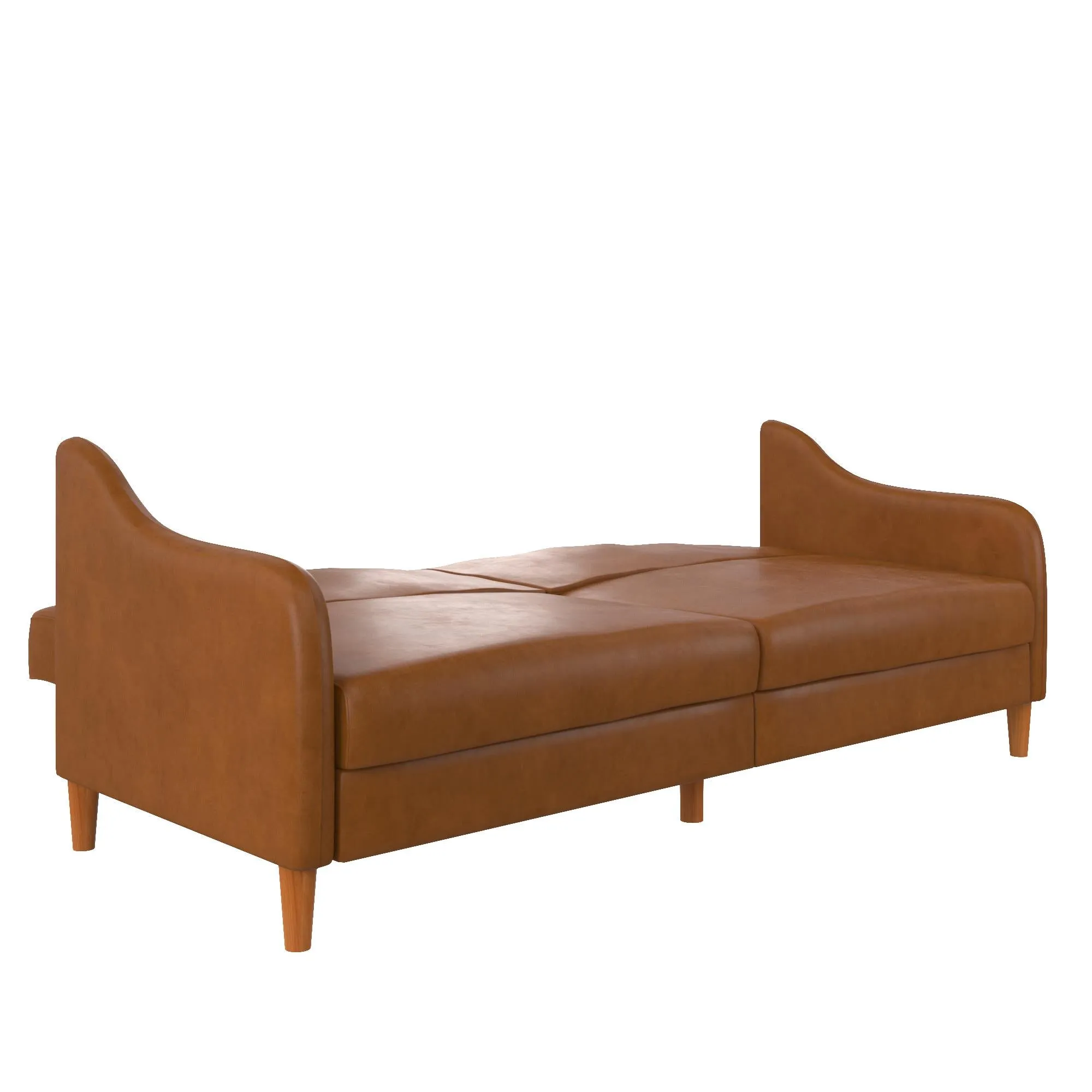 Jasper Coil Futon with Linen or Faux Leather Upholstery and Round Wood Legs