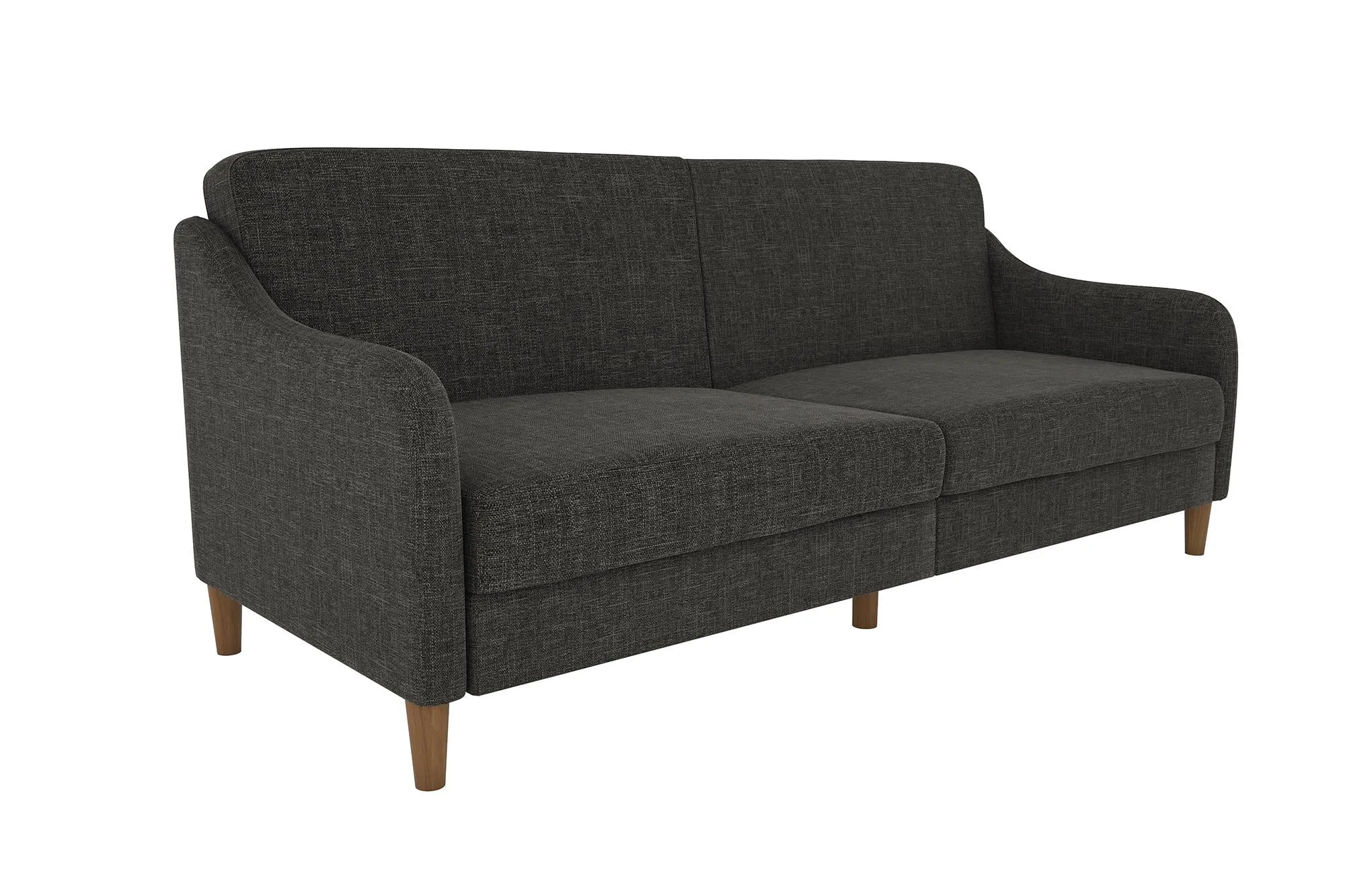 Jasper Coil Futon with Linen or Faux Leather Upholstery and Round Wood Legs