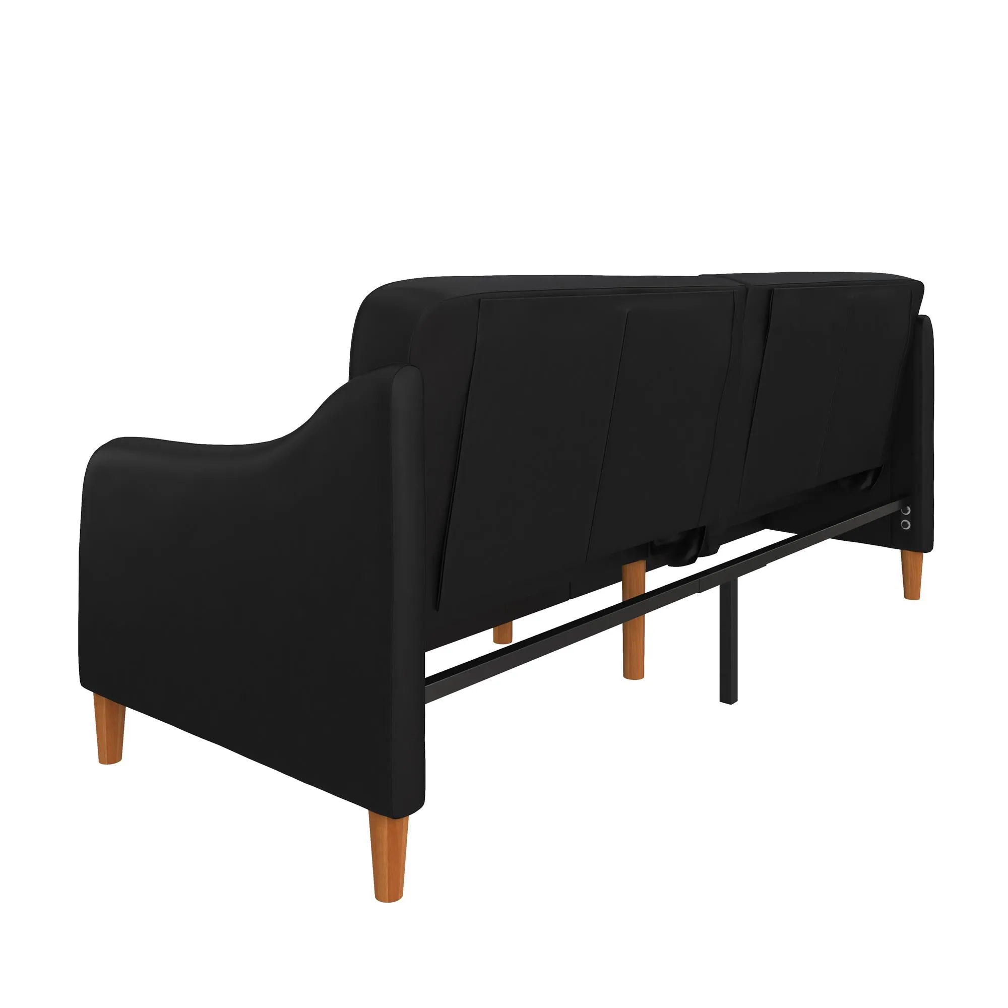 Jasper Coil Futon with Linen or Faux Leather Upholstery and Round Wood Legs