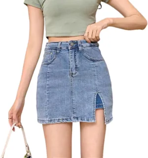 Jean Skorts for Women,Fashion High Waisted Casual Stretchy Denim Skirt,Side Split Mini Skirts with Pocket